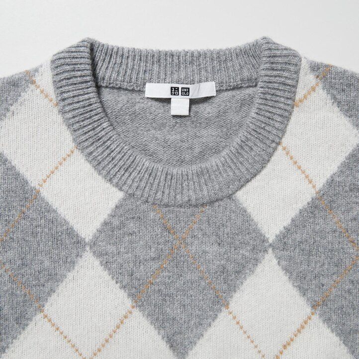 maglioni girocollo in lana dagnello argyle uniqlo premium da donna grigio chiaro