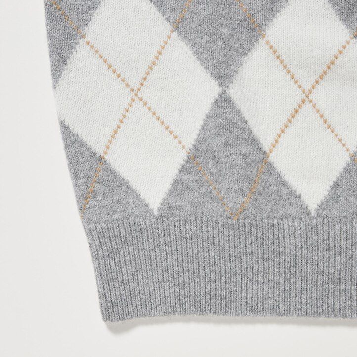 maglioni girocollo in lana dagnello argyle uniqlo premium da donna grigio chiaro