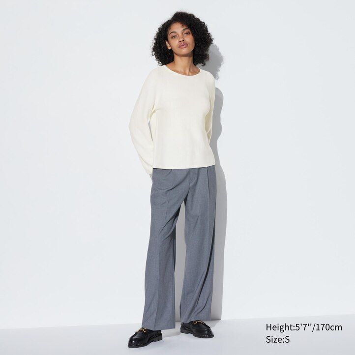 maglioni da donna in cotone senza cuciture e maglia 3d uniqlo neri con scollo rotondo