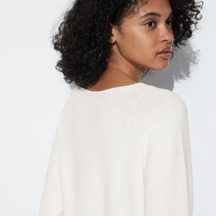 maglioni da donna in cotone senza cuciture e maglia 3d uniqlo neri con scollo rotondo