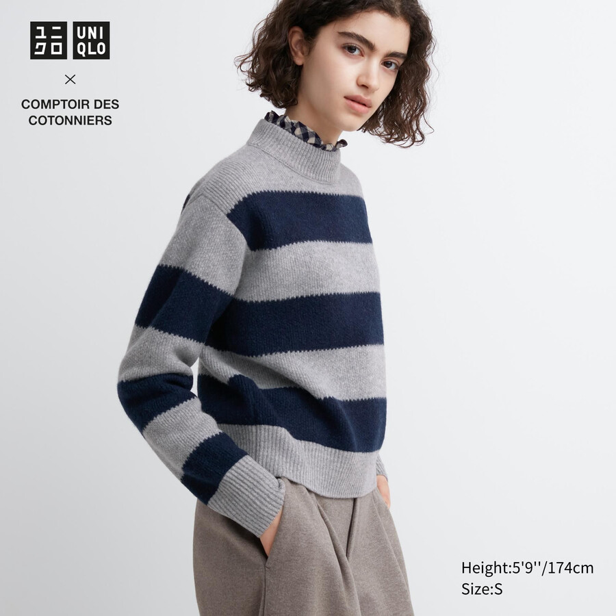 maglioni da donna a righe in lana dagnello uniqlo grigi
