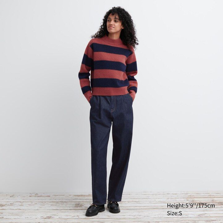 maglioni da donna a righe in lana dagnello uniqlo grigi