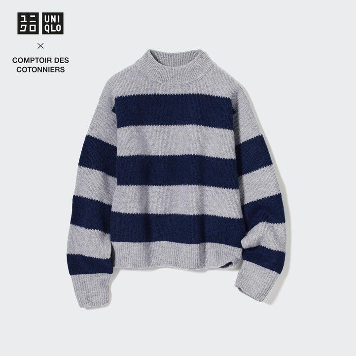 maglioni da donna a righe in lana dagnello uniqlo grigi