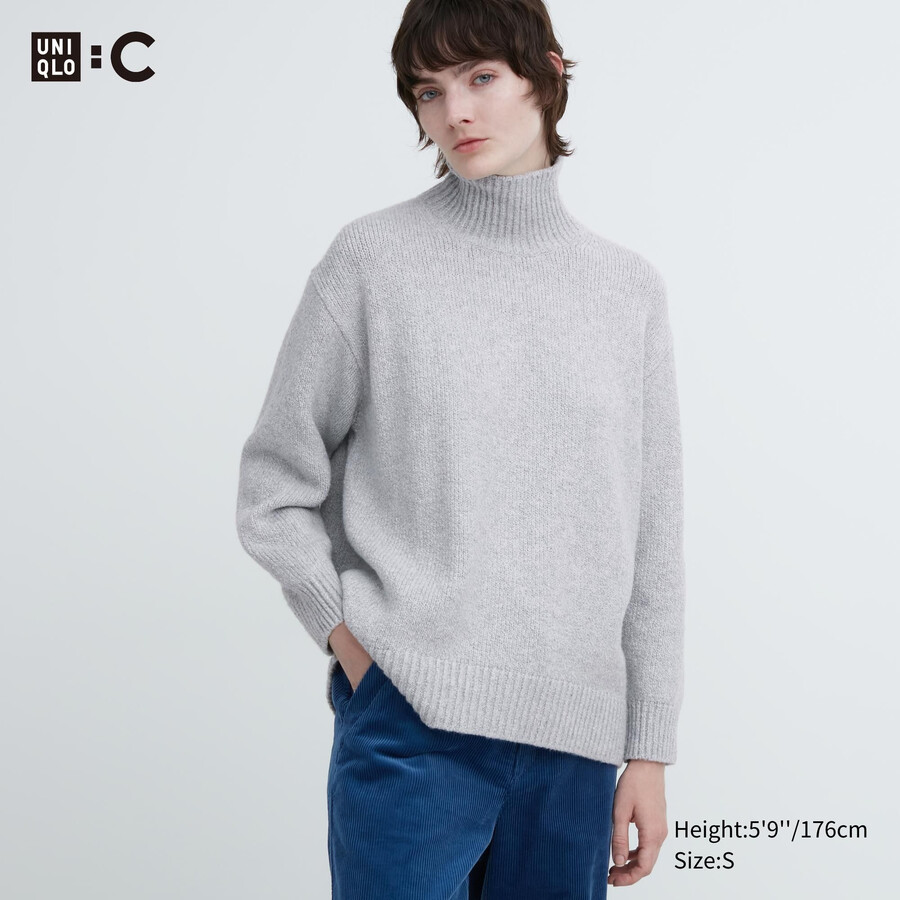 maglioni a collo alto in maglia morbida uniqlo da donna grigio chiaro