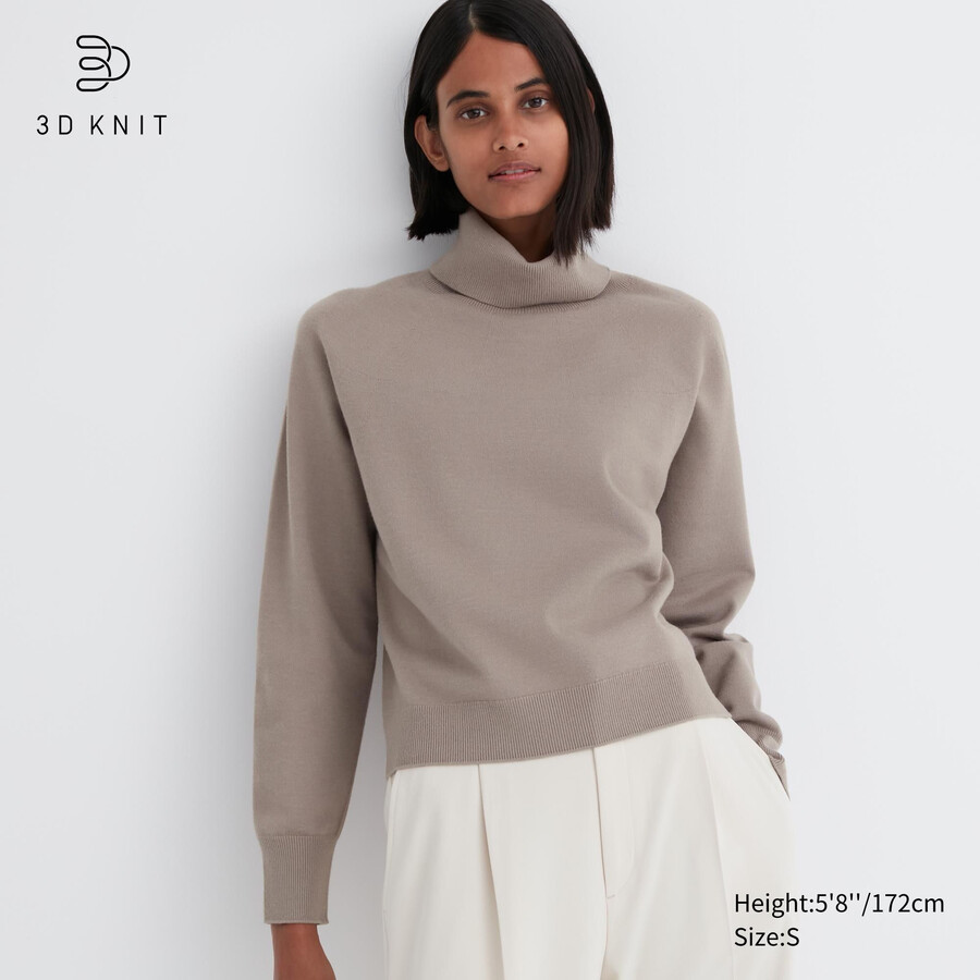 maglioni da donna in filato soufflé senza cuciture uniqlo 3d knit beige