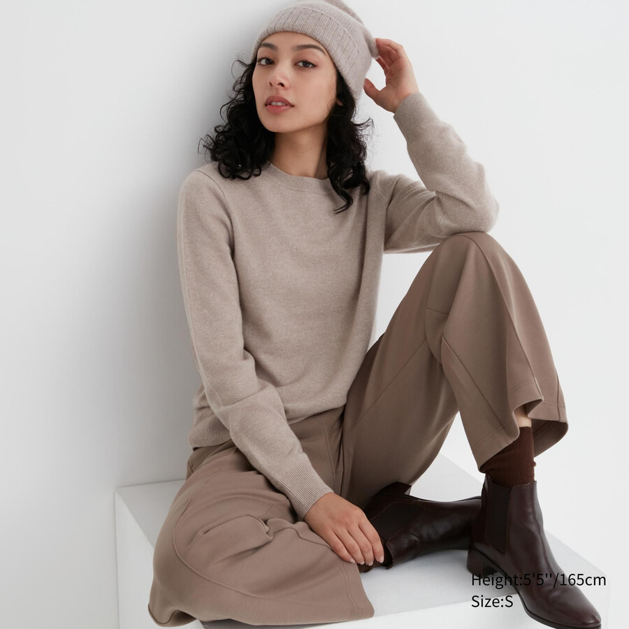 maglioni da donna con scollo rotondo uniqlo 100pctshmere beige