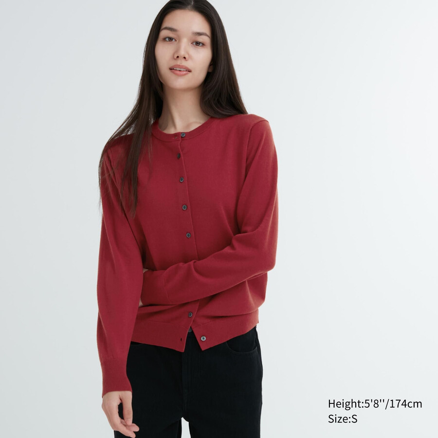 maglioni girocollo uniqlo 100 lana merino extra fine da donna rossi