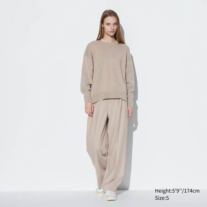 maglioni girocollo in cotone liscio uniqlo da donna blu vestibilità rilassata