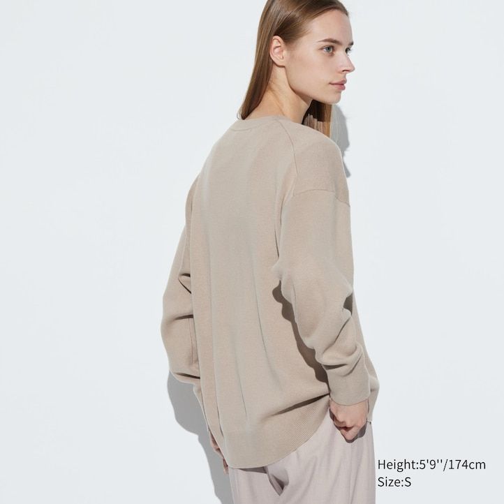 maglioni girocollo in cotone liscio uniqlo da donna blu vestibilità rilassata
