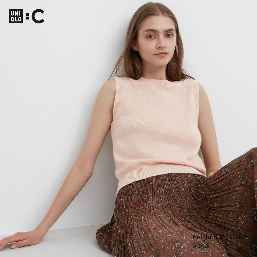 maglione corto con scollo rotondo uniqlo 100pctshmere da donna rosa