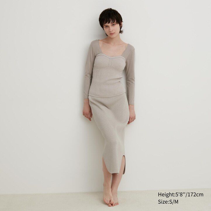 maglioni da donna beige uniqlo 3d knit seamless souffle yarn a coste