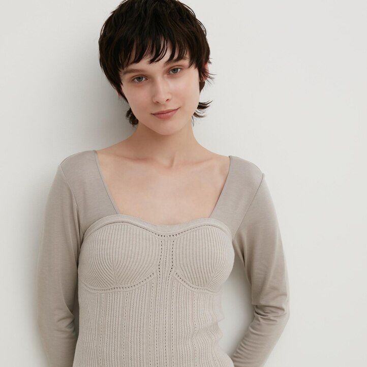 maglioni da donna beige uniqlo 3d knit seamless souffle yarn a coste