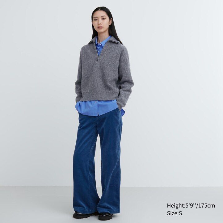 maglioni da donna uniqlo premium in lana dagnello con mezza zip beige