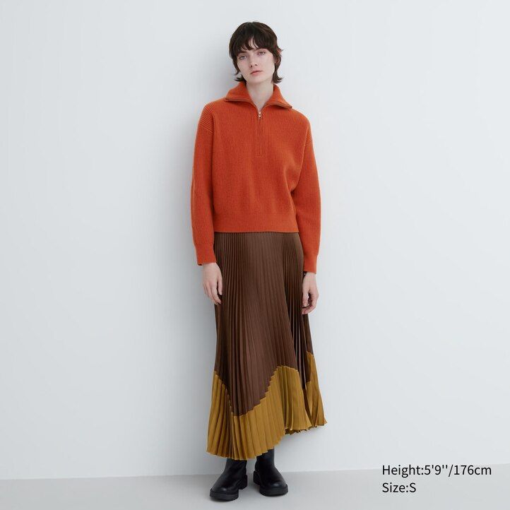 maglioni da donna uniqlo premium in lana dagnello con mezza zip beige