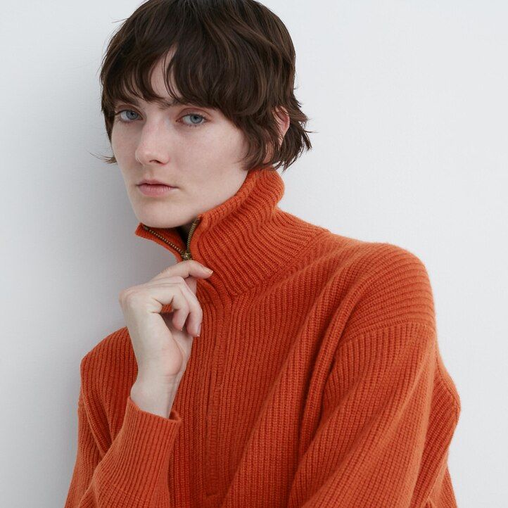 maglioni da donna uniqlo premium in lana dagnello con mezza zip beige