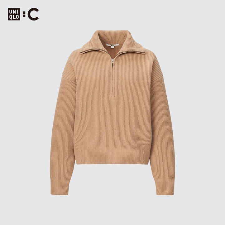 maglioni da donna uniqlo premium in lana dagnello con mezza zip beige