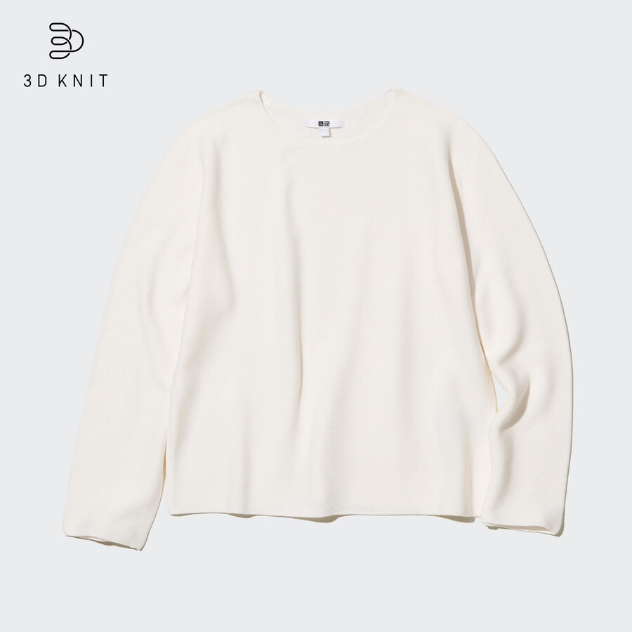 maglioni girocollo in cotone senza cuciture uniqlo 3d knit da donna bianchi