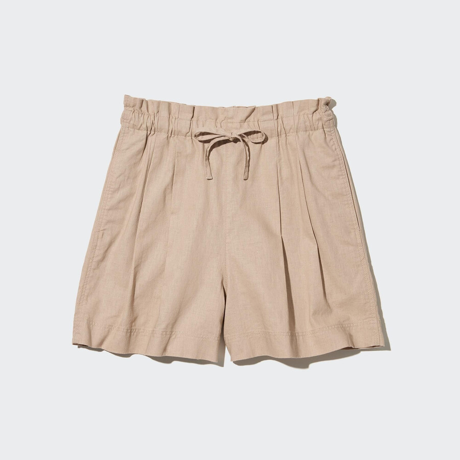 pantaloncini in lino e cotone uniqlo beige da donna