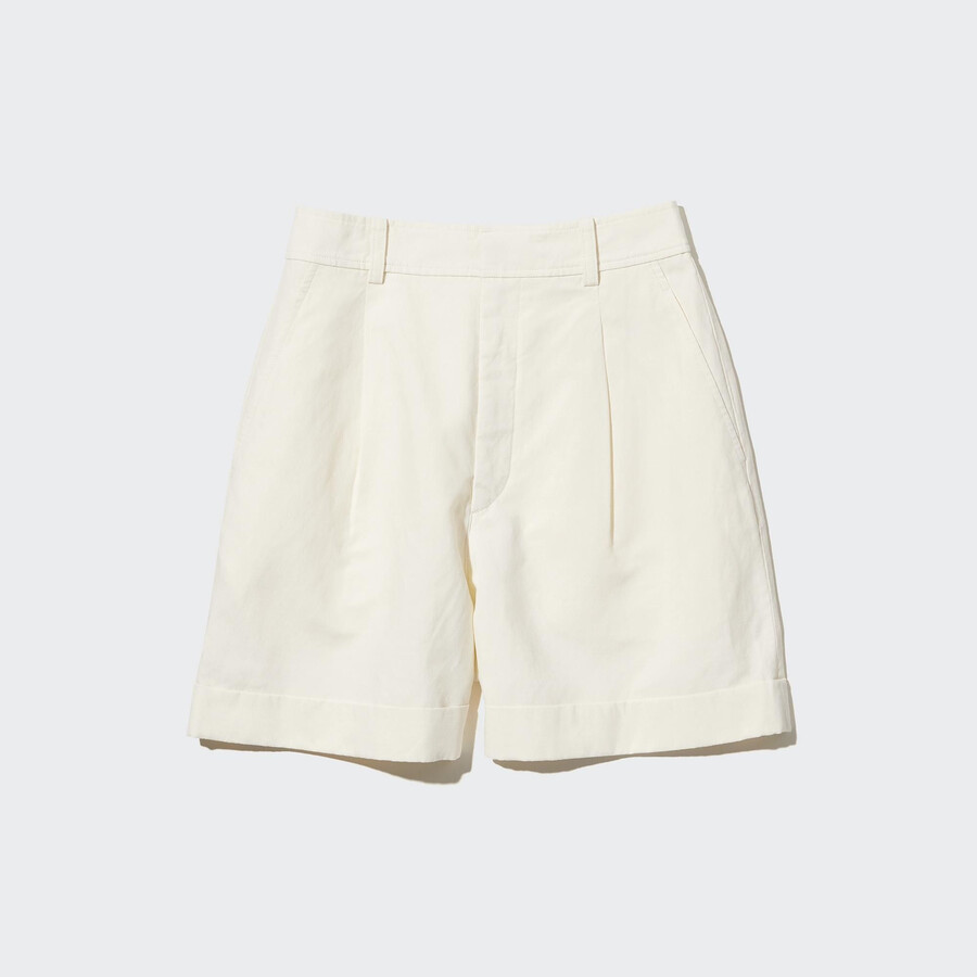 pantaloncini da donna uniqlo in misto lino a vita alta bianchi