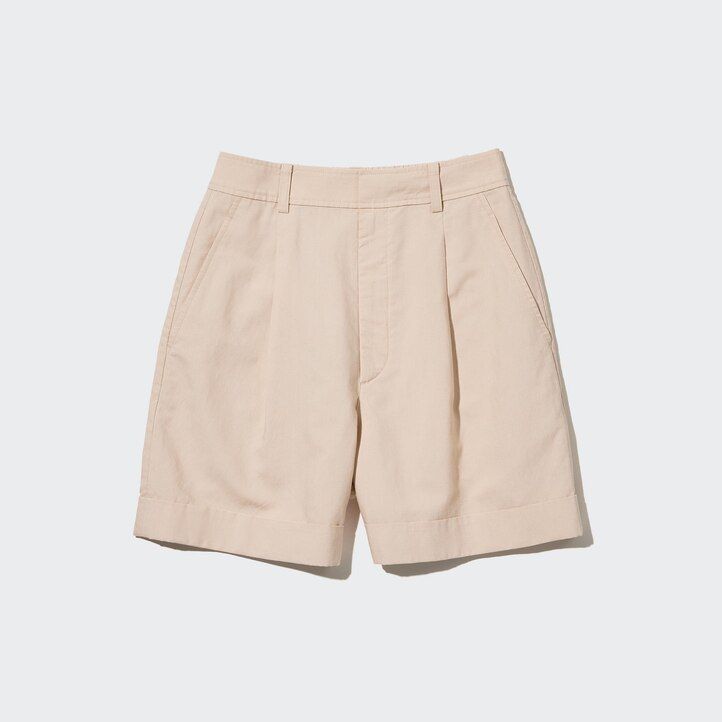 pantaloncini da donna uniqlo in misto lino a vita alta bianchi