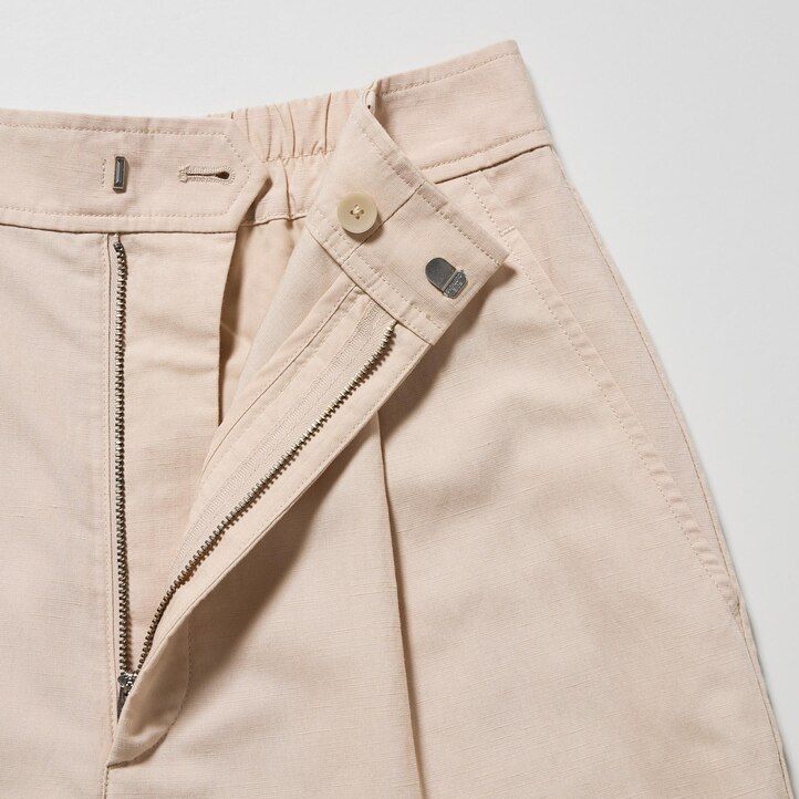 pantaloncini da donna uniqlo in misto lino a vita alta bianchi