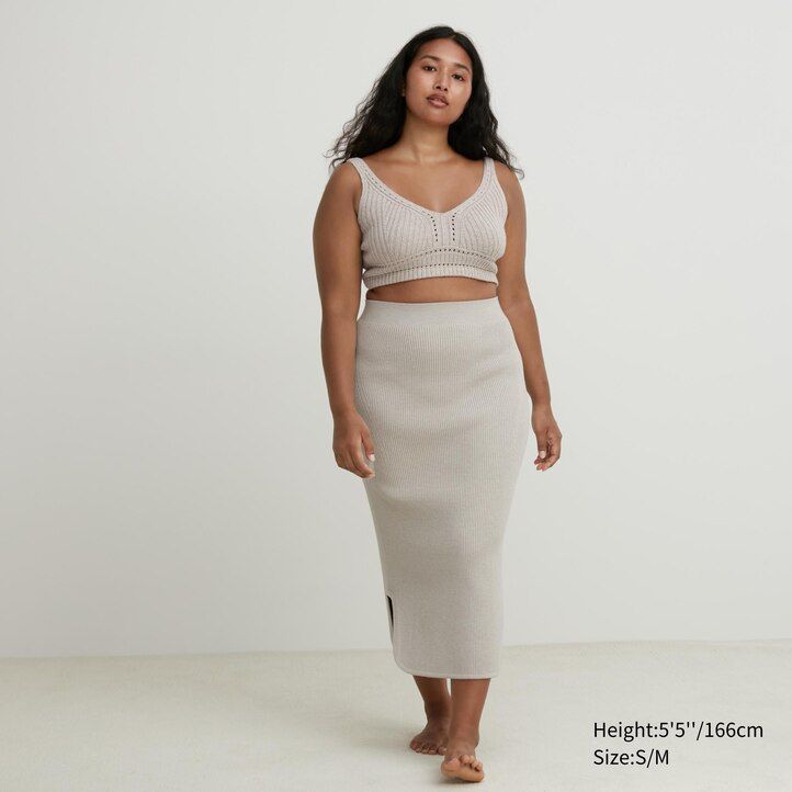 gonne da donna a coste in filato soufflé senza cuciture in maglia 3d uniqlo beige