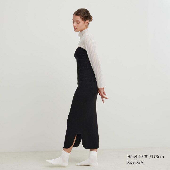 gonne da donna a coste in filato soufflé senza cuciture in maglia 3d uniqlo beige