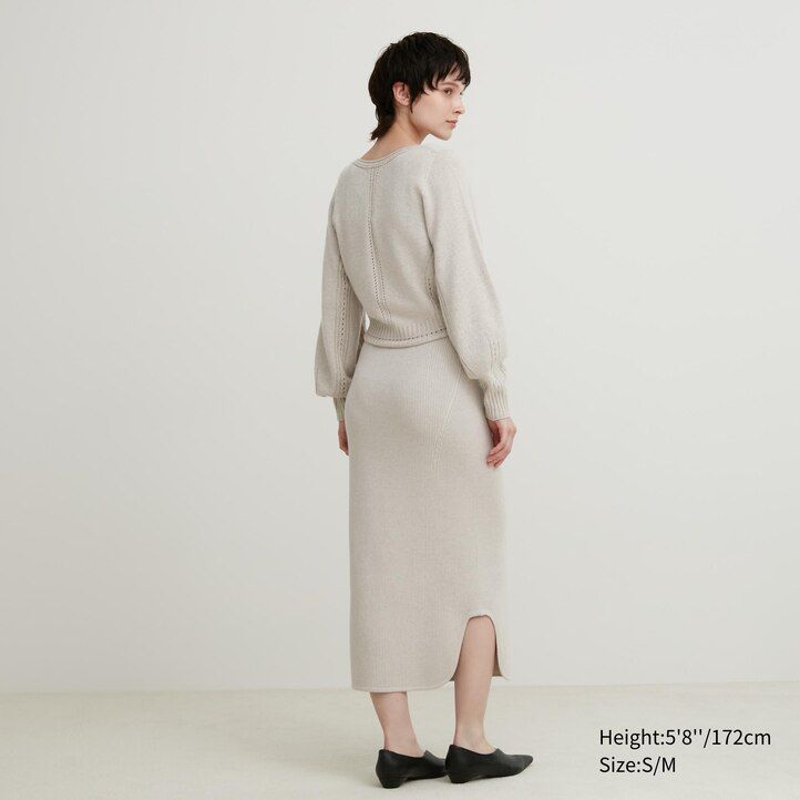 gonne da donna a coste in filato soufflé senza cuciture in maglia 3d uniqlo beige