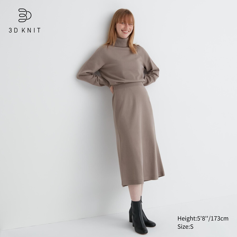 gonne in filato soufflé senza cuciture in maglia 3d uniqlo da donna beige