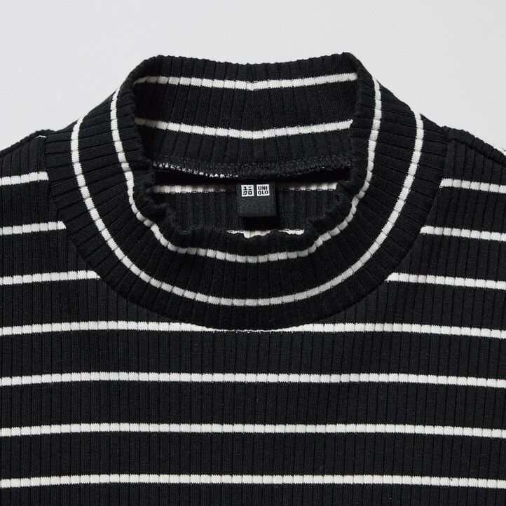 magliette a maniche lunghe con collo alto e righe a coste uniqlo da donna nere