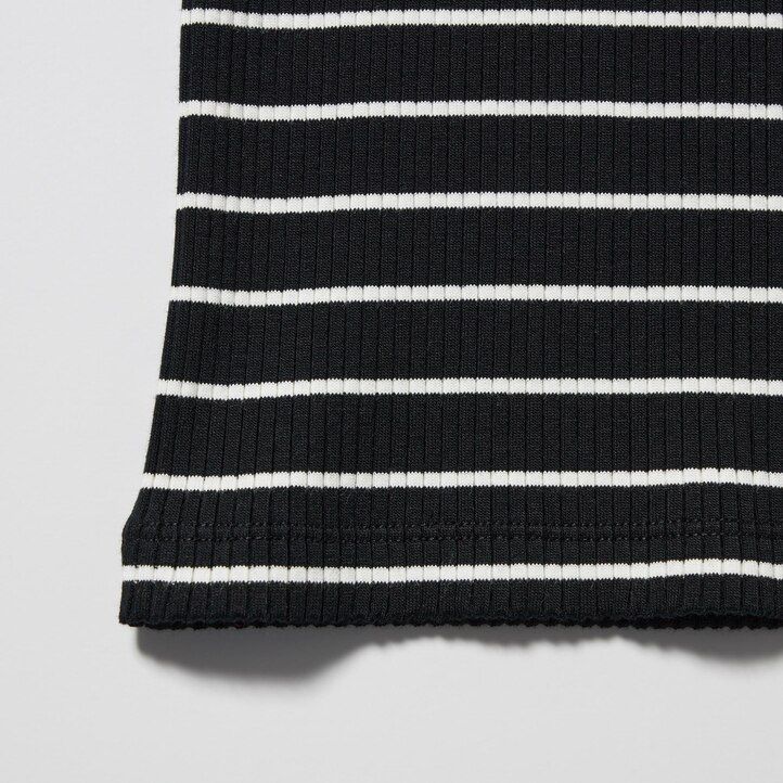 magliette a maniche lunghe con collo alto e righe a coste uniqlo da donna nere