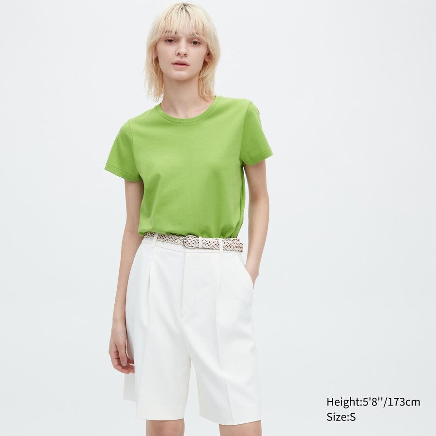 t-shirt da donna uniqlo 100 cotone supima girocollo con maniche verdi