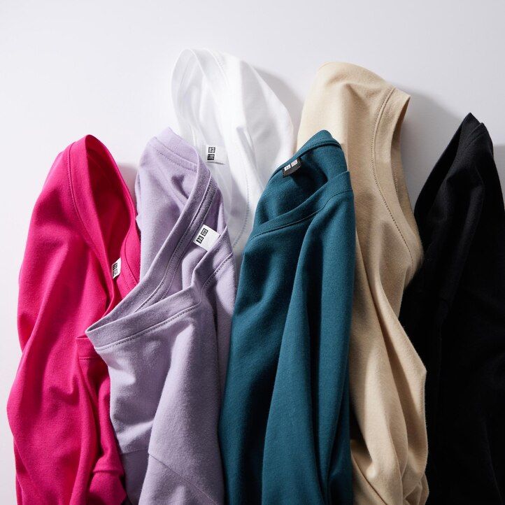 t-shirt da donna uniqlo 100 cotone supima girocollo con maniche verdi