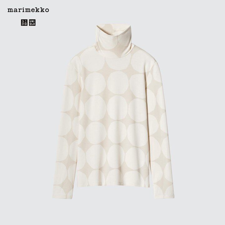 magliette termiche da donna uniqlo heattech con maniche stampate a pois grigio scuro