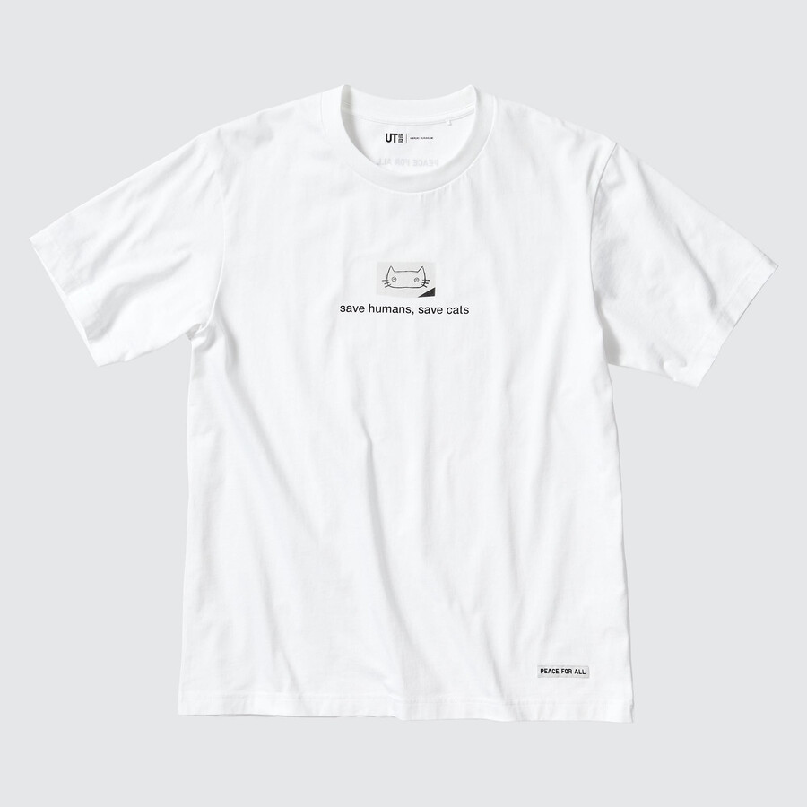 t-shirt bianca da donna uniqlo peace for all graphic haruki murakami
