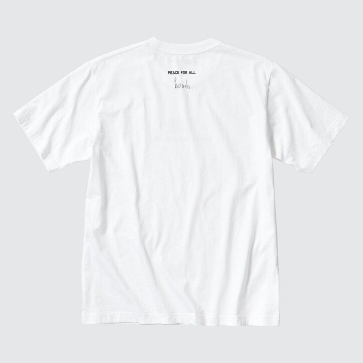 t-shirt bianca da donna uniqlo peace for all graphic haruki murakami