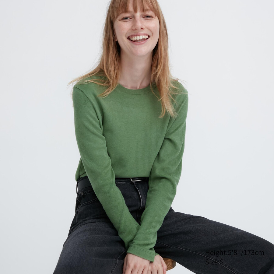 magliette termiche da donna uniqlo heattech fleece con scollo rotondo e maniche lunghe