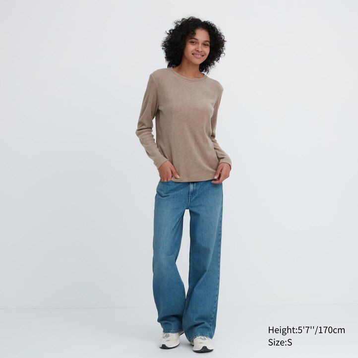 magliette termiche da donna uniqlo heattech fleece con scollo rotondo e maniche lunghe