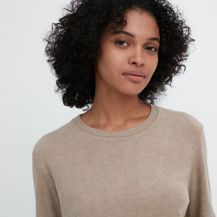 magliette termiche da donna uniqlo heattech fleece con scollo rotondo e maniche lunghe