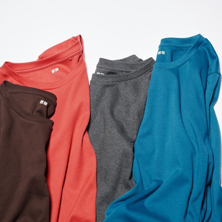 magliette da donna uniqlo smooth cotton stretch con scollo rotondo e maniche lunghe verdi