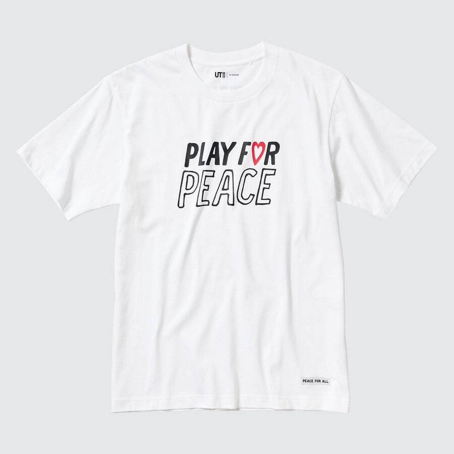 magliette bianche da donna uniqlo peace for all graphic kei nishikori
