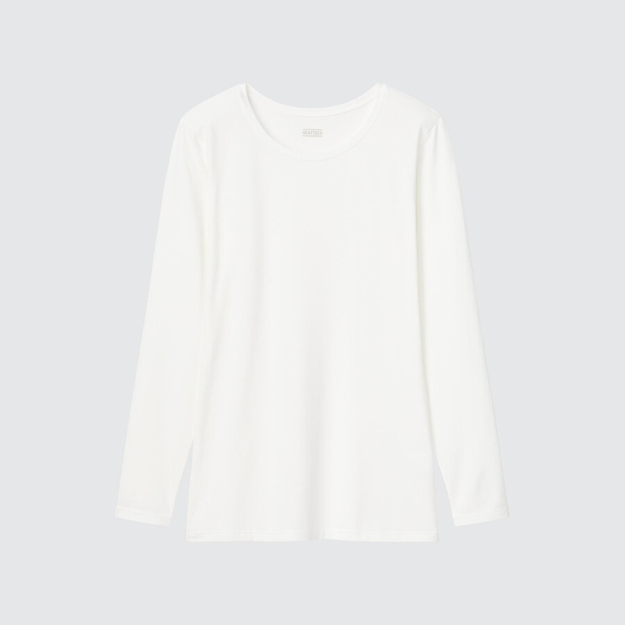 magliette termiche da donna uniqlo heattech con scollo rotondo e maniche corte bianche