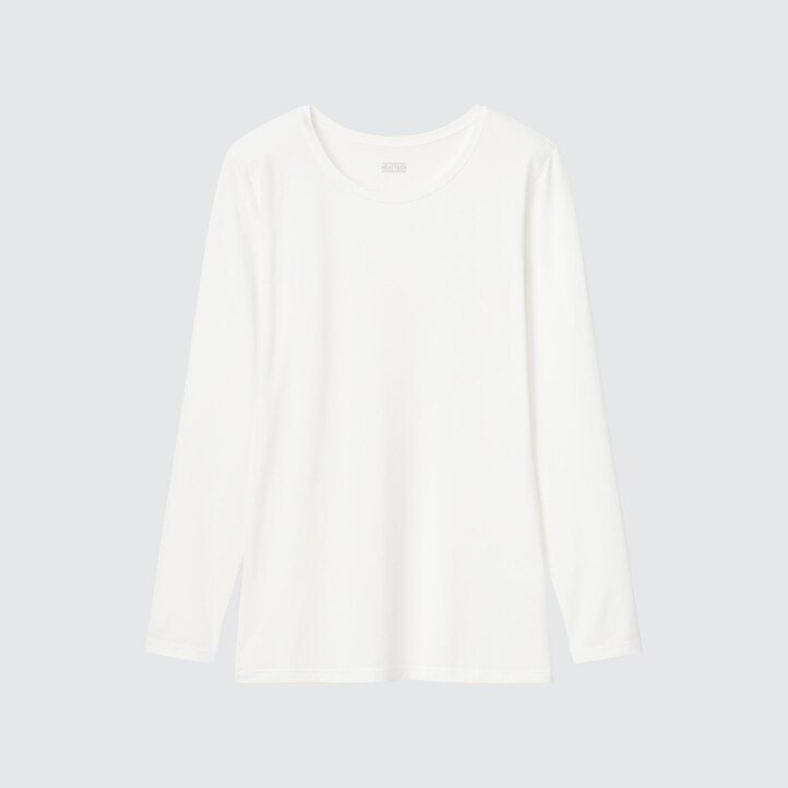 magliette termiche da donna uniqlo heattech con scollo rotondo e maniche corte bianche