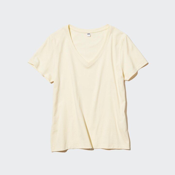 magliette da donna uniqlo in cotone supima 100 verde con scollo a v