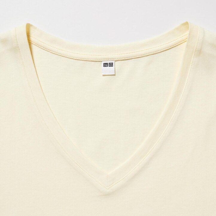 magliette da donna uniqlo in cotone supima 100 verde con scollo a v
