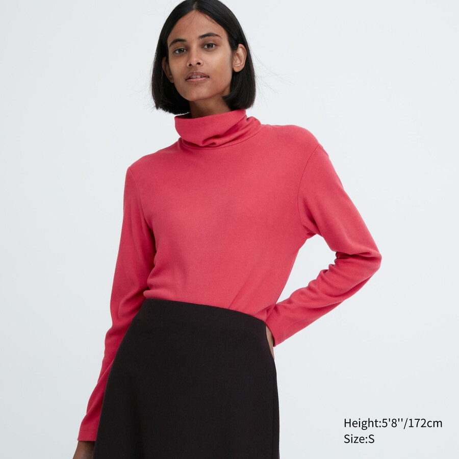 magliette termiche da donna con maniche in pile heattech uniqlo rosse