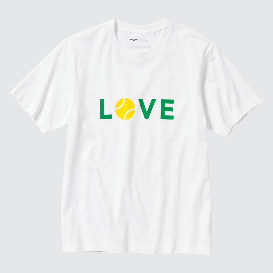 t-shirt bianca da donna uniqlo peace for all graphic roger federer
