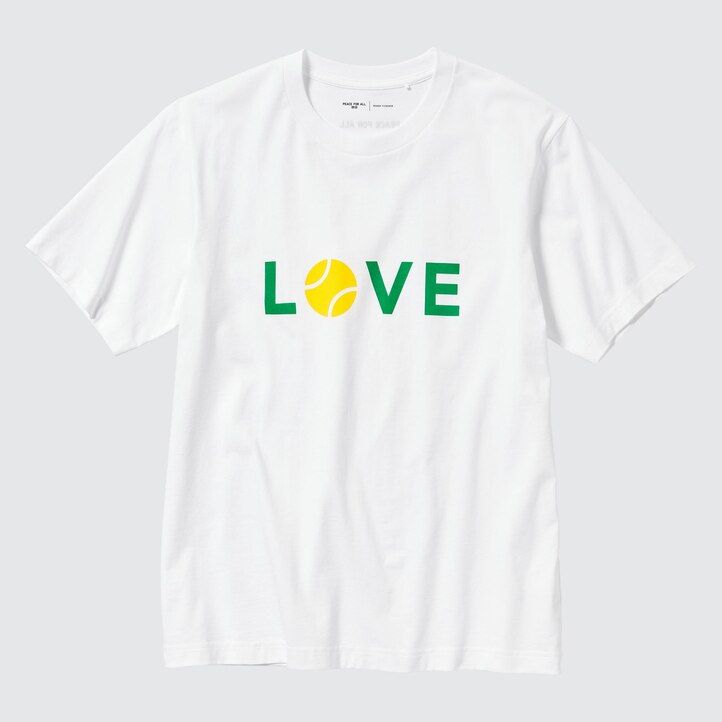 t-shirt bianca da donna uniqlo peace for all graphic roger federer