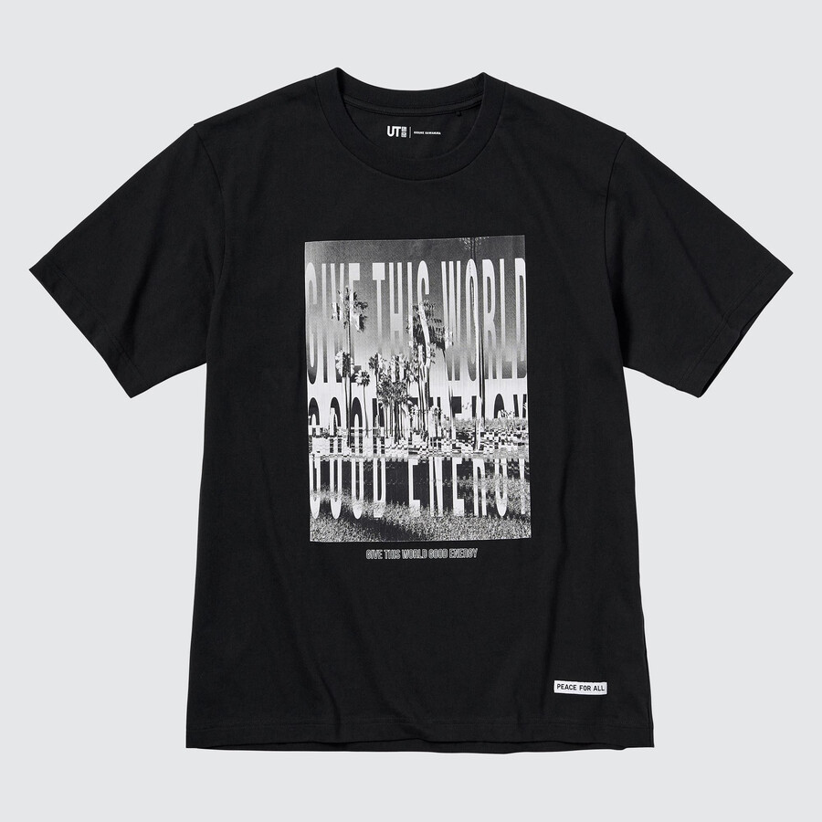 t-shirt da donna nere uniqlo peace for all graphic kosuke kawamura