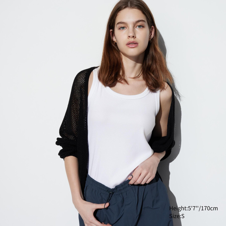 magliette a coste morbide uniqlo da donna bianche